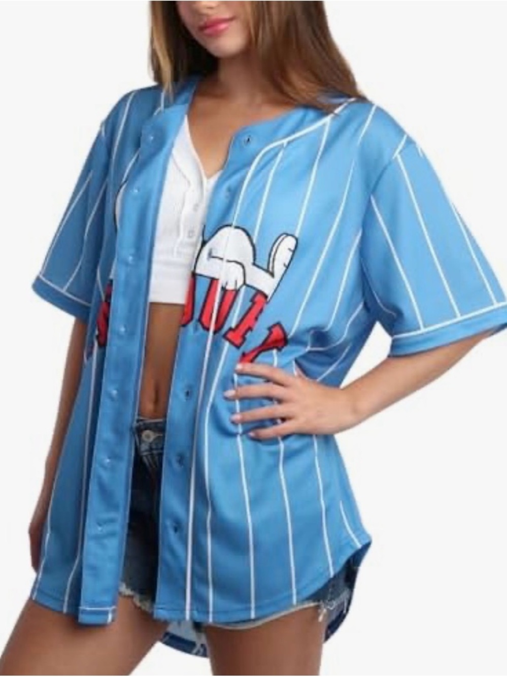 Snoopy Blue Striped Kids Baseball Jersey